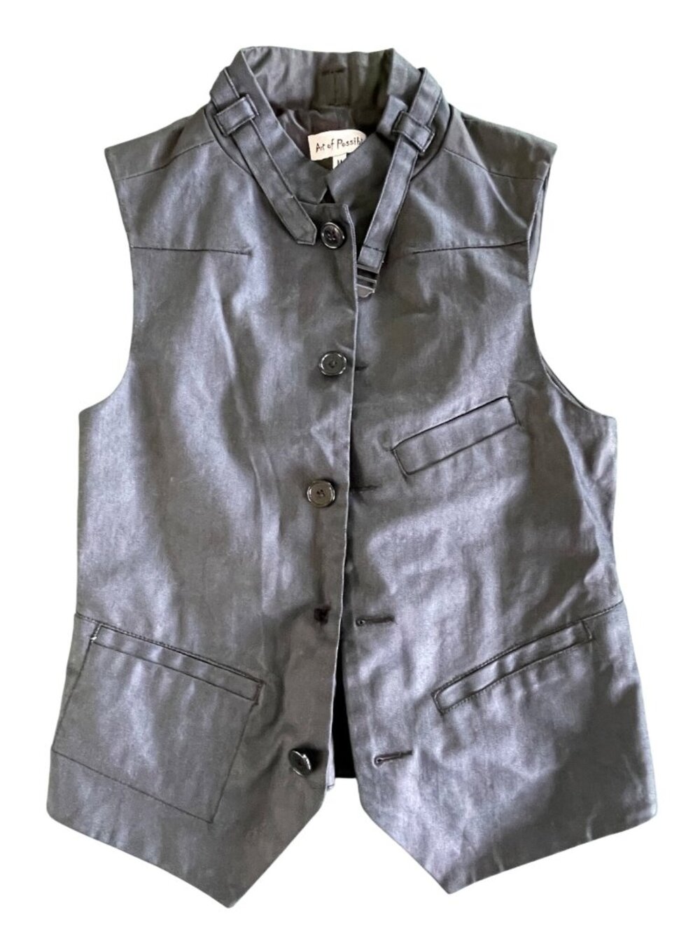 Art Of Possible Gray Button-Up Vest With Stand Collar & Pockets - Size M